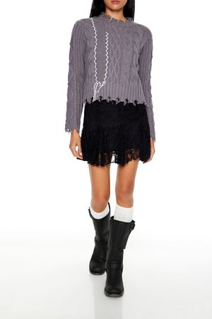 GREY/MULTI Distressed Cable Knit Sweater, image 2