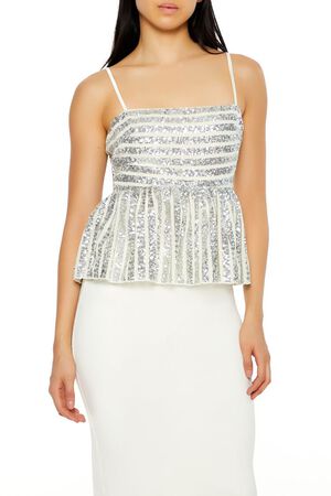 SILVER/MULTI Sequin Striped Peplum Cami, image 1