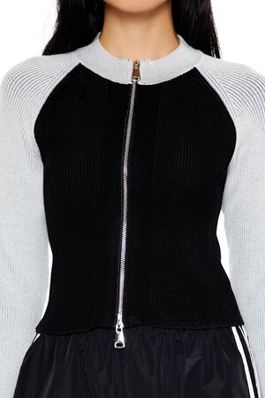 BLACK/MULTI Two-Tone Raglan Zip-Up Sweater, image 3