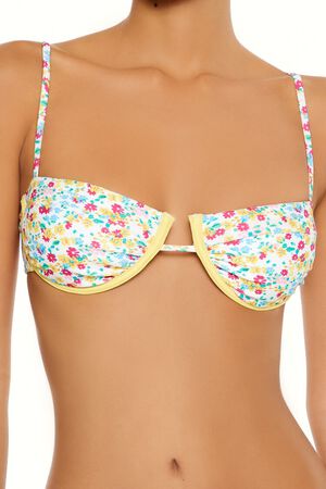 VIBRANT YELLOW/MULTI Bright Floral Contrast Underwire Bikini Top, image 2