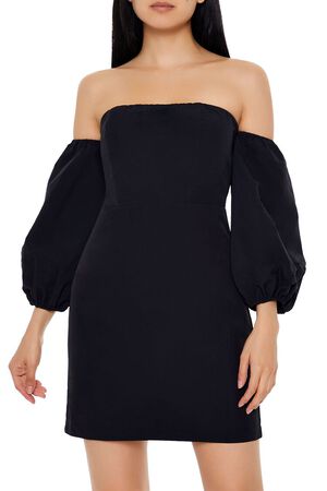 BLACK Off-the-Shoulder Mini Dress, image 2