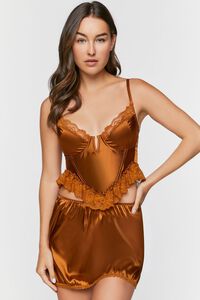 ROOT BEER Satin Lace-Trim Lingerie Skort, image 1