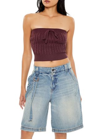 MERLOT Cable Knit Cropped Tube Top, image 1