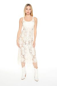 IVORY Crochet Fringe Midi Dress, image 1