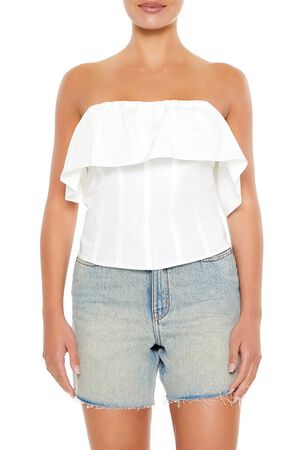 WHITE Poplin Flounce Tube Top, image 1