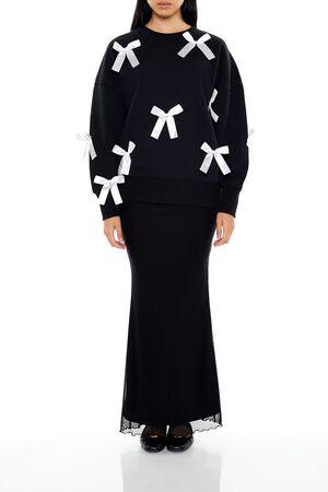 BLACK/WHITE Fleece Bow Crew Pullover, image 2