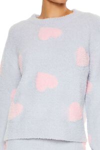 LIGHT GREY/PINK Heart Print Pajama Sweater, image 3