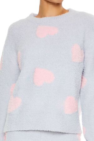 LIGHT GREY/PINK Heart Print Pajama Sweater, image 3