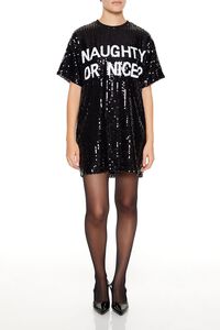 BLACK/WHITE Sequin Naughty or Nice T-Shirt Dress, image 1