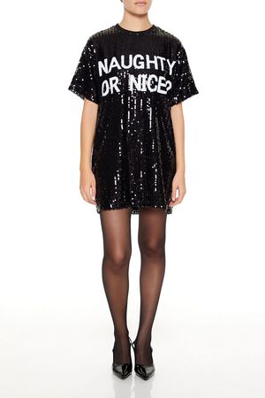 RED/WHITE Sequin Naughty or Nice T-Shirt Dress, image 1