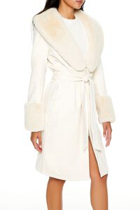 CREAM Faux Fur-Trim Faux Suede Trench Coat, image 3