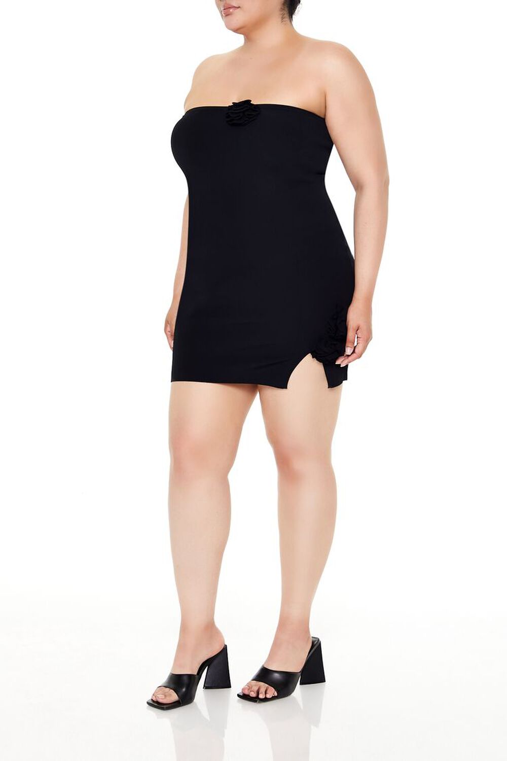 BLACK Plus Size Rosette Tube Mini Sweater Dress, image 3