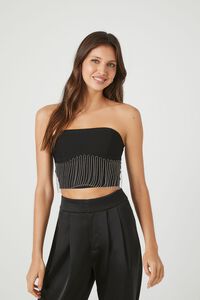 BLACK Rhinestone Fringe Tube Top, image 1