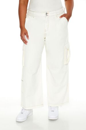 WHITE Plus Size High-Rise Cargo Pants, image 2