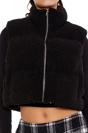BLACK Faux Shearling Cropped Vest, image 3