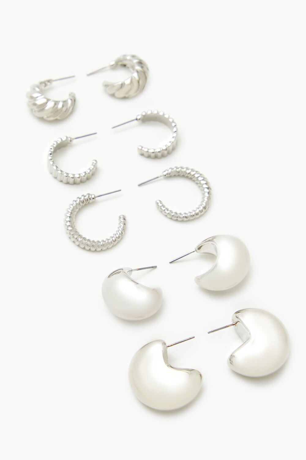 SILVER Twisted & Etched Hoop Earring Set, image 2