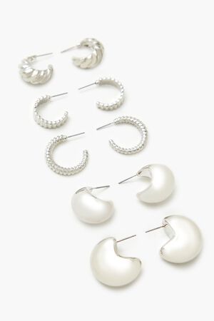 SILVER Twisted & Etched Hoop Earring Set, image 2