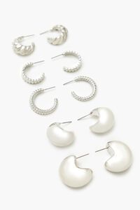 SILVER Twisted & Etched Hoop Earring Set, image 2