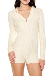IVORY Hooded Cable Knit Zip-Up Romper, image 2