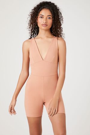 ALMOND Plunging Sleeveless Romper, image 1