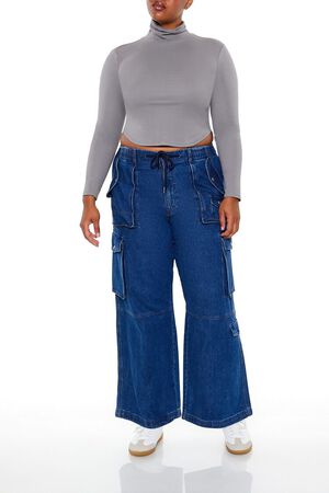 DARK DENIM Plus Size Mid-Rise Cargo Jeans, image 1