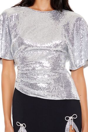 SILVER Sequin Butterfly-Sleeve Top, image 3