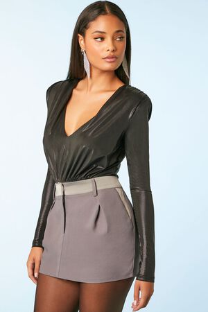 BLACK Metallic Knit V-Neck Top, image 2