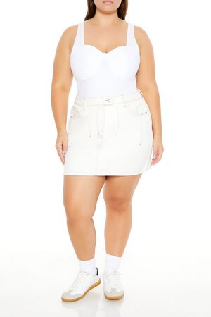 WHITE Plus Size Ponte Knit Thong Bodysuit, image 1