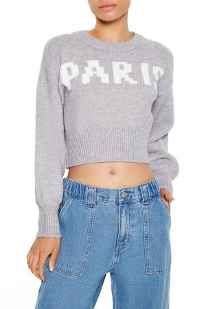 GREY/MULTI Paris Graphic Cropped Sweater, image 1
