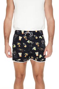 BLACK/MULTI Short Inseam Drink Print Swim Trunks, image 6