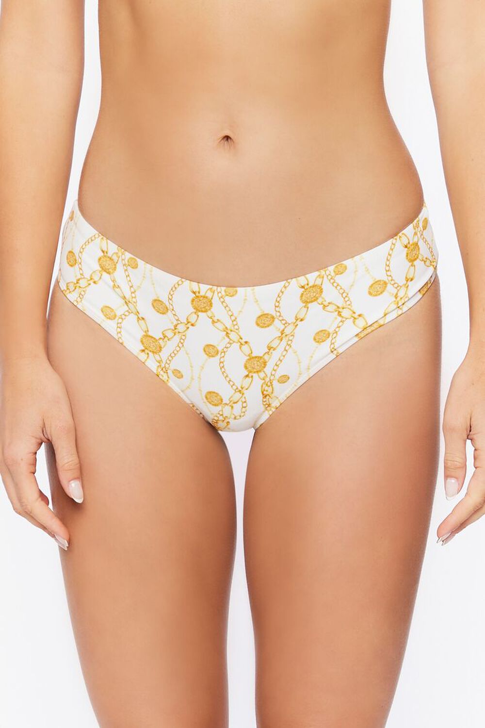 WHITE/YELLOW Chain Print Cheeky Bikini Bottoms, image 2