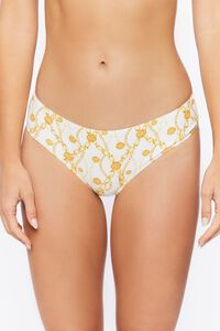 WHITE/YELLOW Chain Print Cheeky Bikini Bottoms, image 2