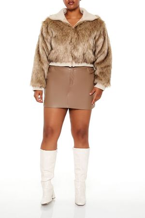BROWN Plus Size Cropped Faux Fur Jacket, image 2