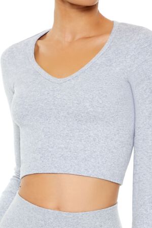 HEATHER GREY Active Seamless V-Neck Crop Top, image 3