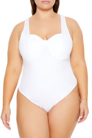 WHITE Plus Size Ponte Knit Thong Bodysuit, image 2
