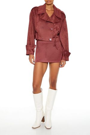 MAPLE Faux Suede Cropped Trench Coat, image 2