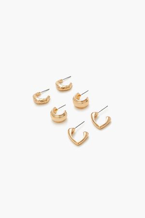 GOLD Hammered Geo Hoop Earring Set, image 2