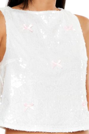 BLACK/RED Sequin Bow Boxy Crop Top, image 3