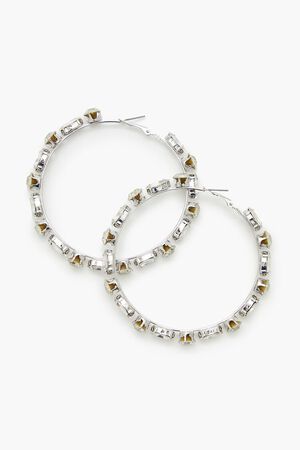 SILVER/CLEAR Faux Gem Hoop Earrings, image 1