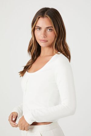 VANILLA Cropped Sweater-Knit Henley Top, image 2