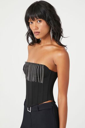 BLACK/SILVER Rhinestone Fringe Tube Top, image 2