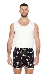 BLACK/MULTI Short Inseam Drink Print Swim Trunks, image 1