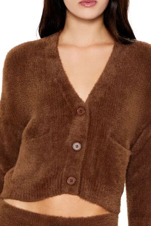 BROWN Fuzzy Cardigan Sweater, image 3