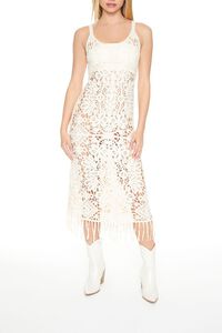 IVORY Crochet Fringe Midi Dress, image 4