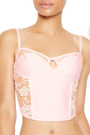 PINK Sheer Lace Underwire Corset Bra, image 2