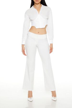 WHITE/BLACK Pinstriped Low-Rise Trouser Pants, image 1