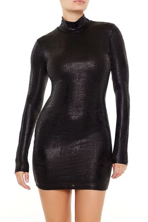 BLACK Mock Neck Mini Dress, image 2