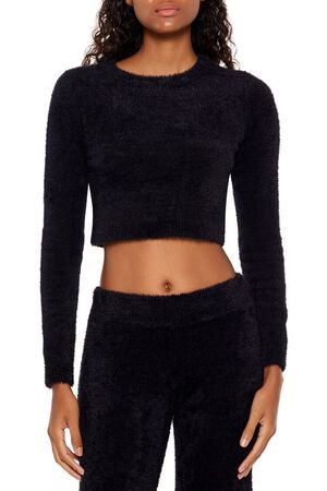 PURPLE Fuzzy Knit Cropped Sweater, image 1