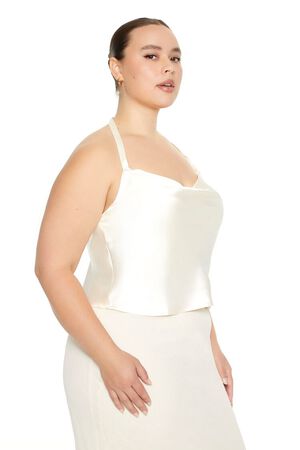 WHITE Plus Size Satin Halter Top, image 2