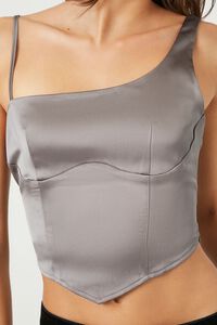 DARK GREY Satin One-Shoulder Bustier Crop Top, image 5